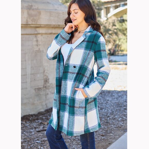 Double Take Jackets & Blazers - NWT Double Take Button Down Plaid Lapel Collar Jacket with Hip Pockets